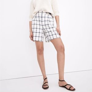 Madewell Linen-Cotton Pleated Mid-Length Shorts in Windowpane